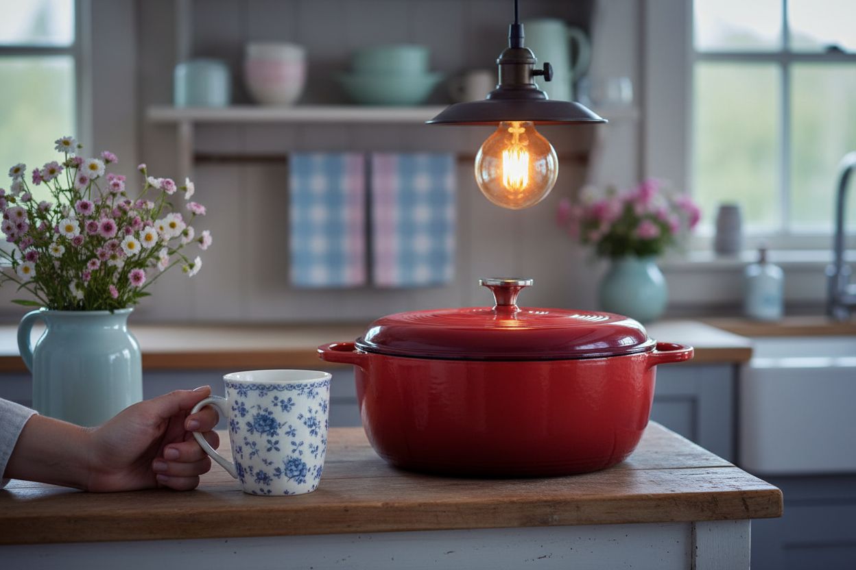 Island Spice Red enameled cast iron Dutch oven with dual handles and fitted lid, 6-quart capacity — view 4