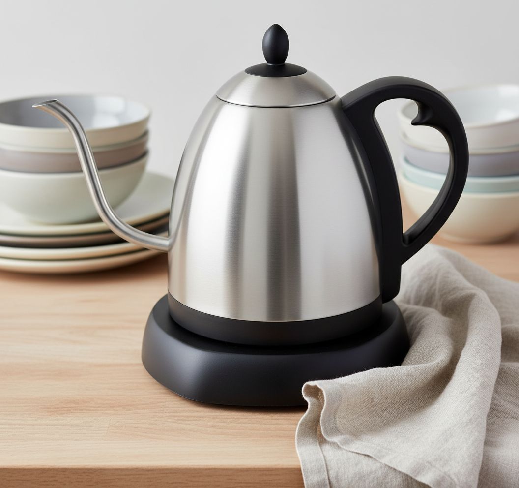 Stainless steel Bonavita gooseneck electric kettle with LED temperature display panel — view 5b