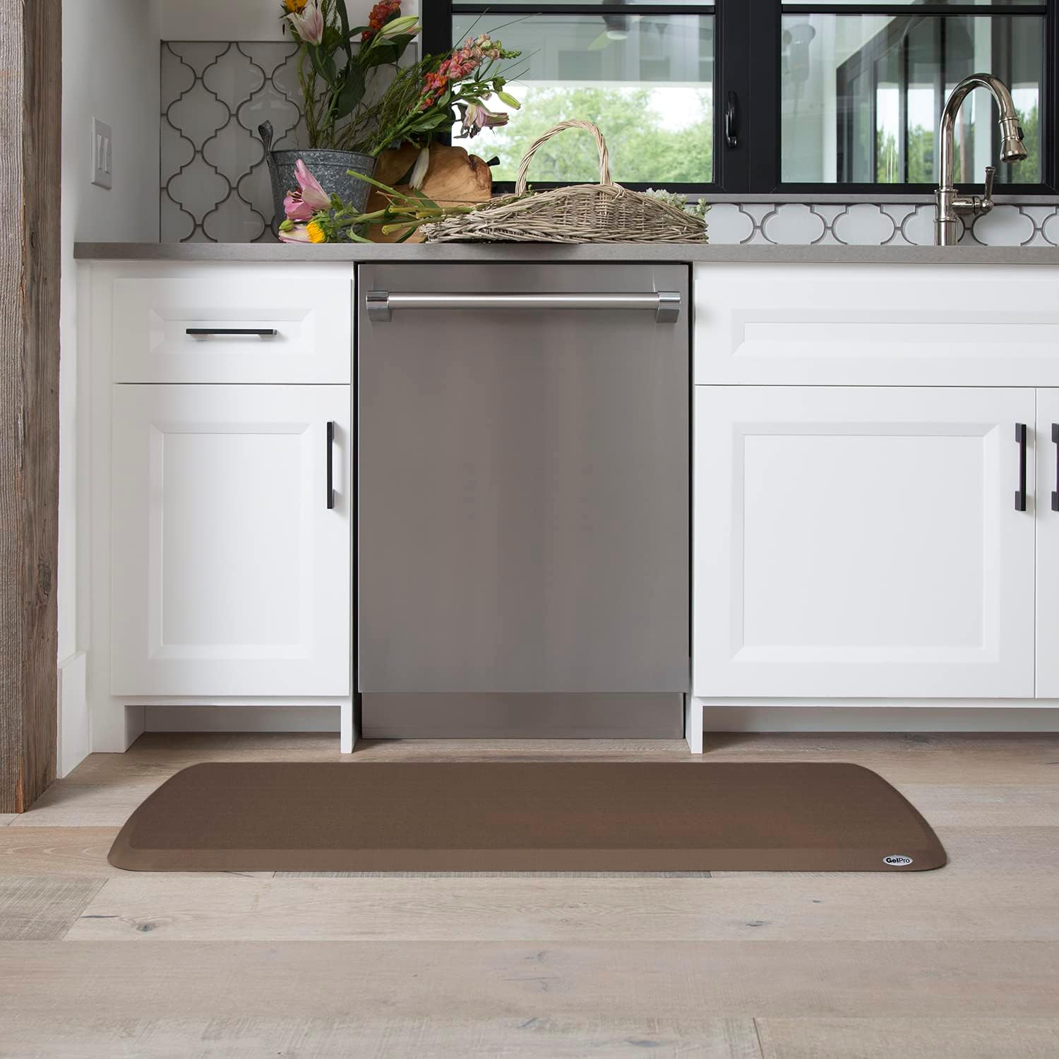 Linen truffle silicone anti-fatigue kitchen mat set, 20x36 and 20x48 inches — view 2