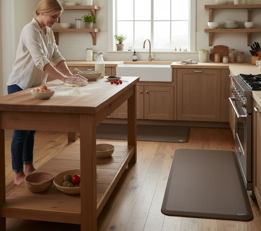 Linen truffle silicone anti-fatigue kitchen mat set, 20x36 and 20x48 inches — view 3b