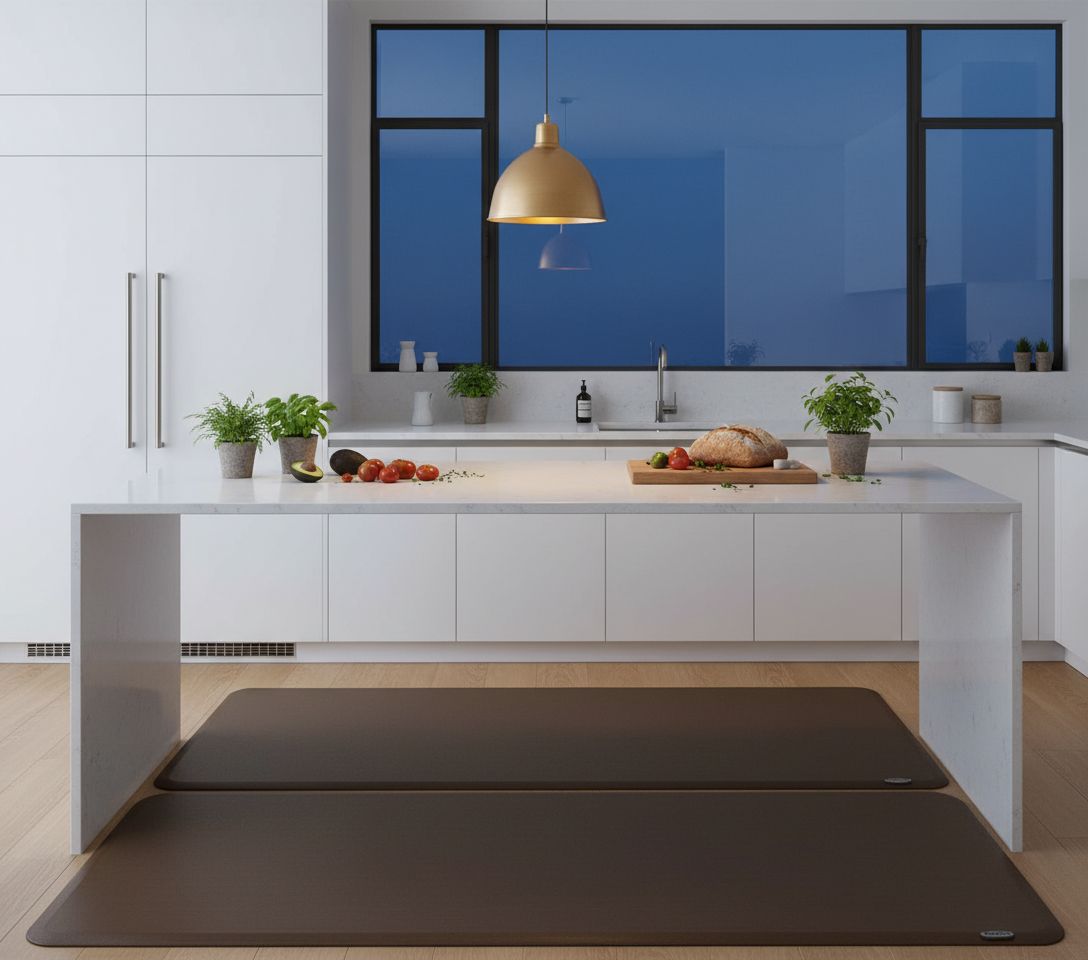 Linen truffle silicone anti-fatigue kitchen mat set, 20x36 and 20x48 inches — view 7b