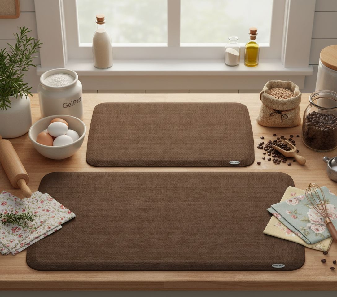 Linen truffle silicone anti-fatigue kitchen mat set, 20x36 and 20x48 inches — view 2