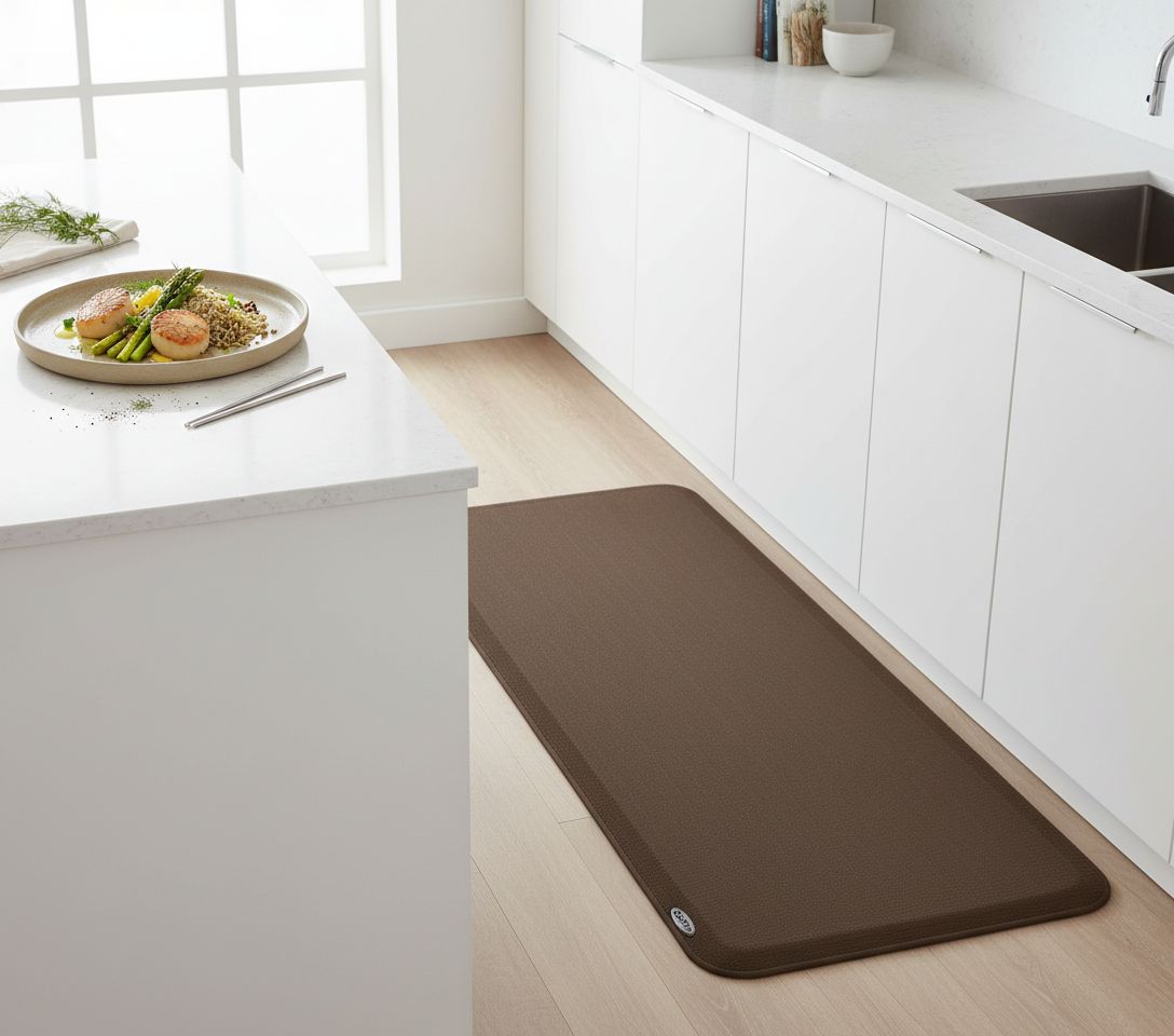 Linen truffle silicone anti-fatigue kitchen mat set, 20x36 and 20x48 inches — view 3a