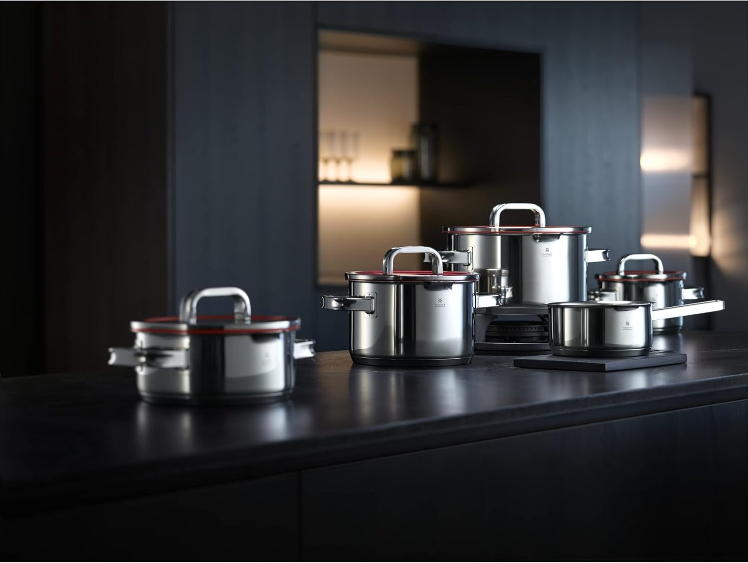 Stainless steel cookware set with transparent steamer insert, 5-piece collection for professional cooking โ view 2