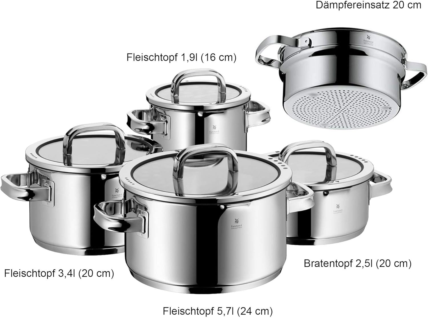 Stainless steel cookware set with transparent steamer insert, 5-piece collection for professional cooking โ view 4