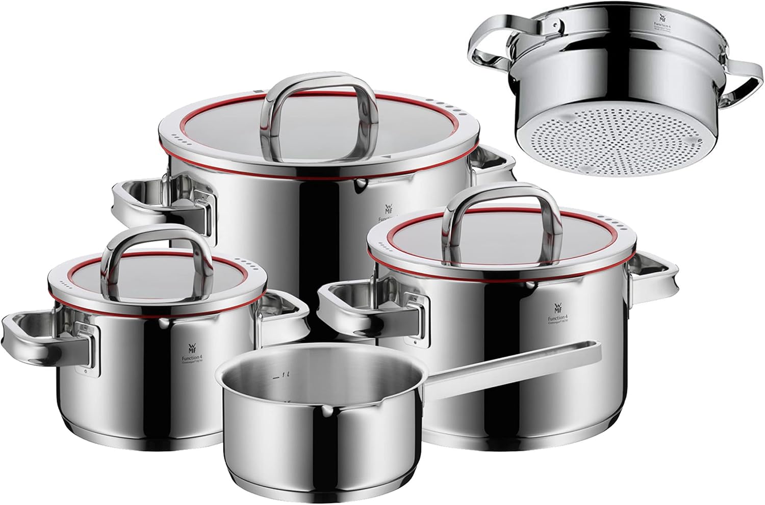 5-piece stainless steel cookware set with transparent steamer insert and lid, professional kitchen style — view 1