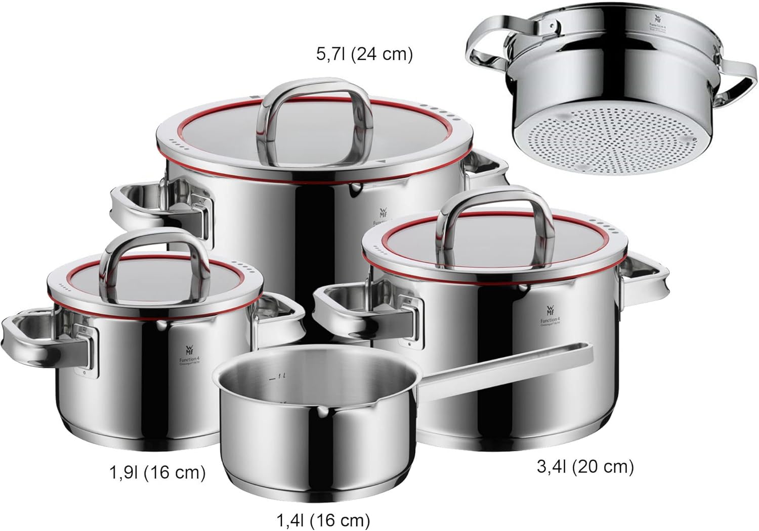 5-piece stainless steel cookware set with transparent steamer insert and lid, professional kitchen style — view 4