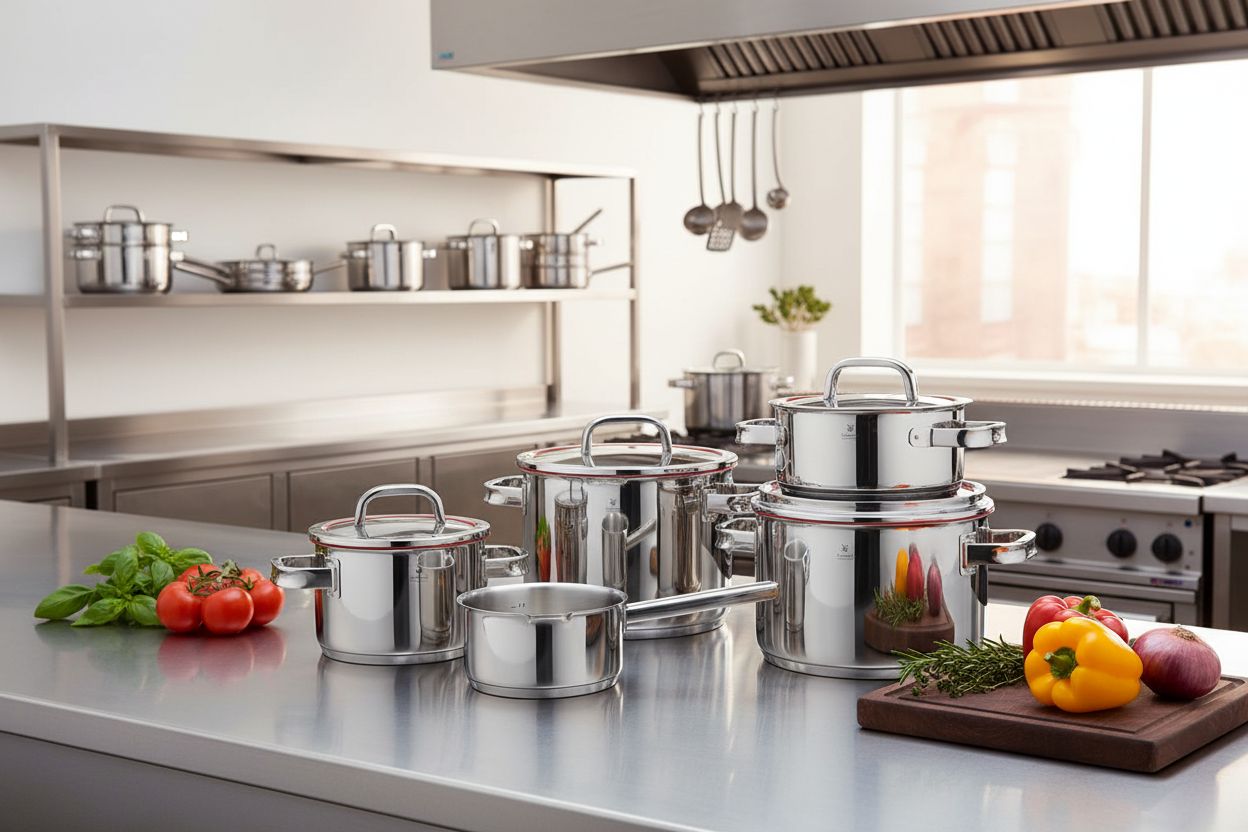 5-piece stainless steel cookware set with transparent steamer insert and lid, professional kitchen style — view 7b