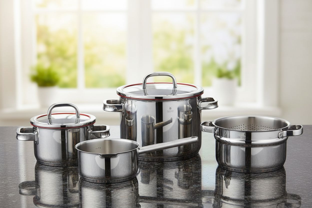 5-piece stainless steel cookware set with transparent steamer insert and lid, professional kitchen style — view 6