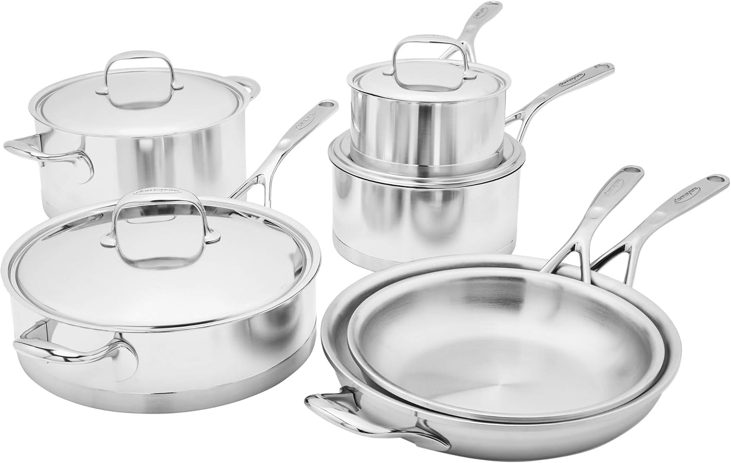 10-piece stainless steel cookware set with lids, including saucepans, fry pans, and stockpot for stovetop cooking — view 1
