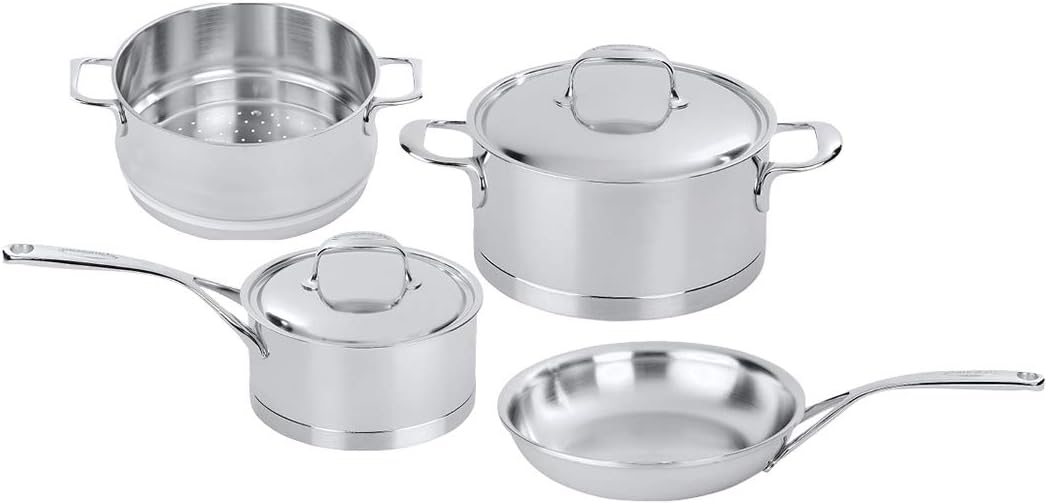 10-piece stainless steel cookware set with lids, including saucepans, fry pans, and stockpot for stovetop cooking — view 5