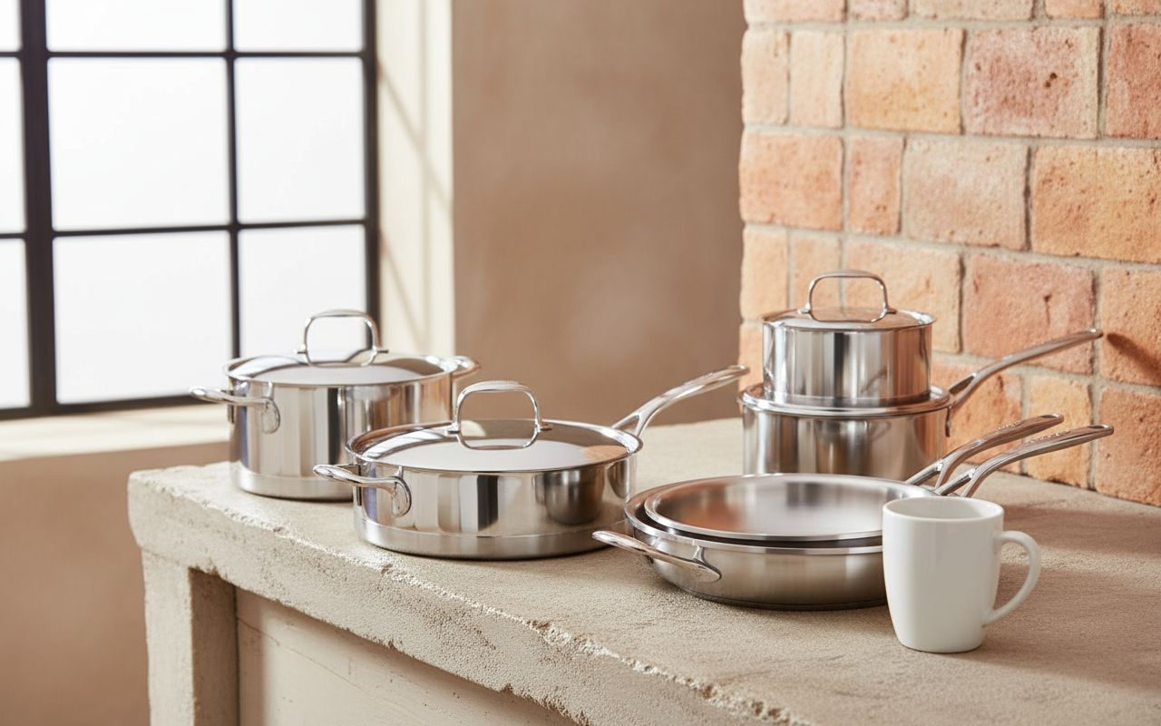 10-piece stainless steel cookware set with lids, including saucepans, fry pans, and stockpot for stovetop cooking — view 4