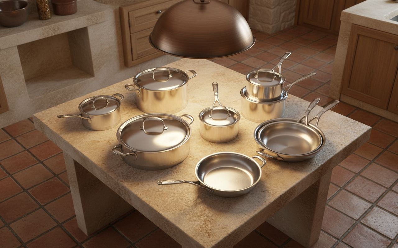 10-piece stainless steel cookware set with lids, including saucepans, fry pans, and stockpot for stovetop cooking — view 6