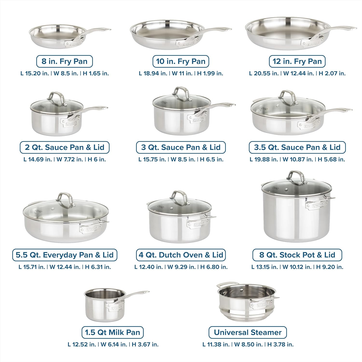 17-piece stainless steel cookware set with glass lids and steamer insert — view 4