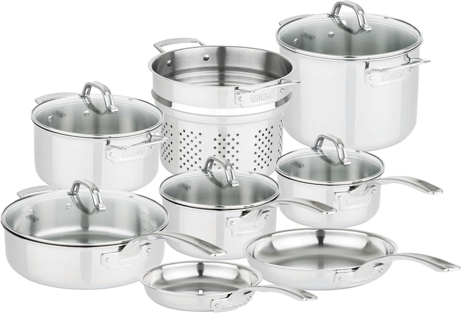 17-piece stainless steel cookware set with glass lids and steamer insert — view 4