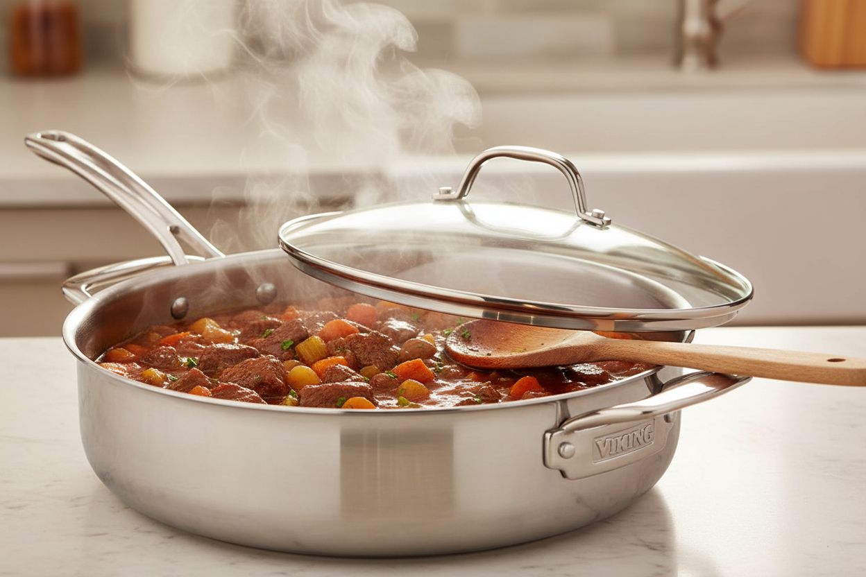 17-piece stainless steel cookware set with glass lids and steamer insert — view 5b