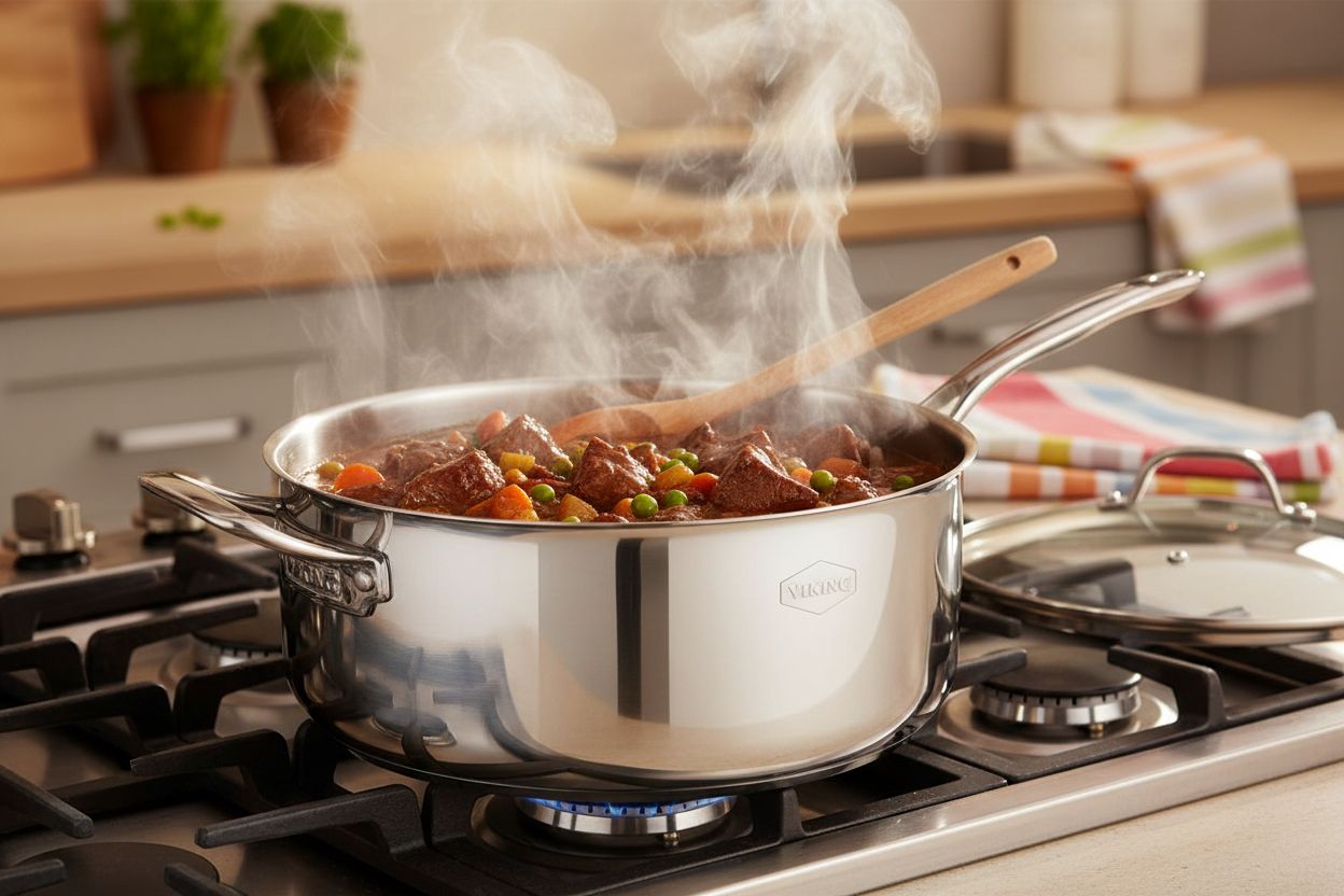 17-piece stainless steel cookware set with glass lids and steamer insert — view 7b