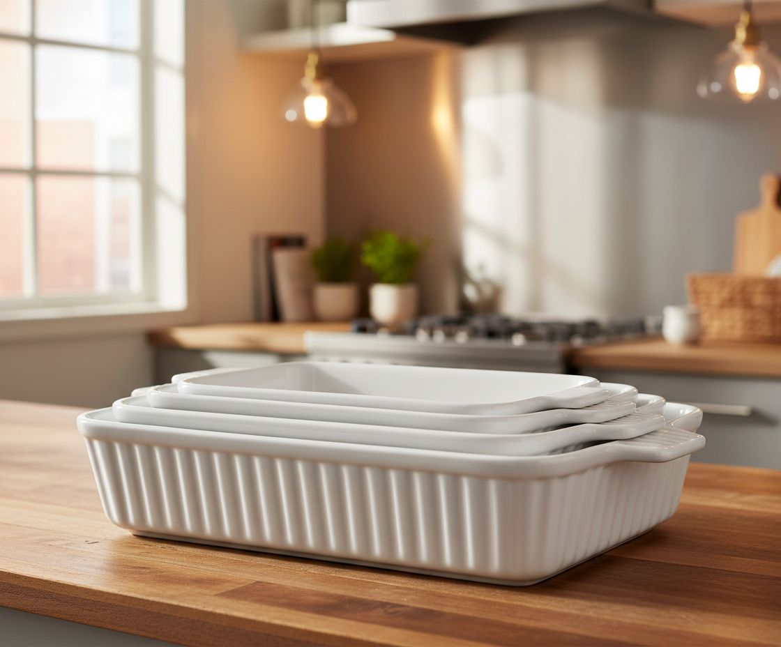 Set of 4 white ceramic rectangular baking dishes with handles, graduated sizes for lasagna and cake baking — view 5b