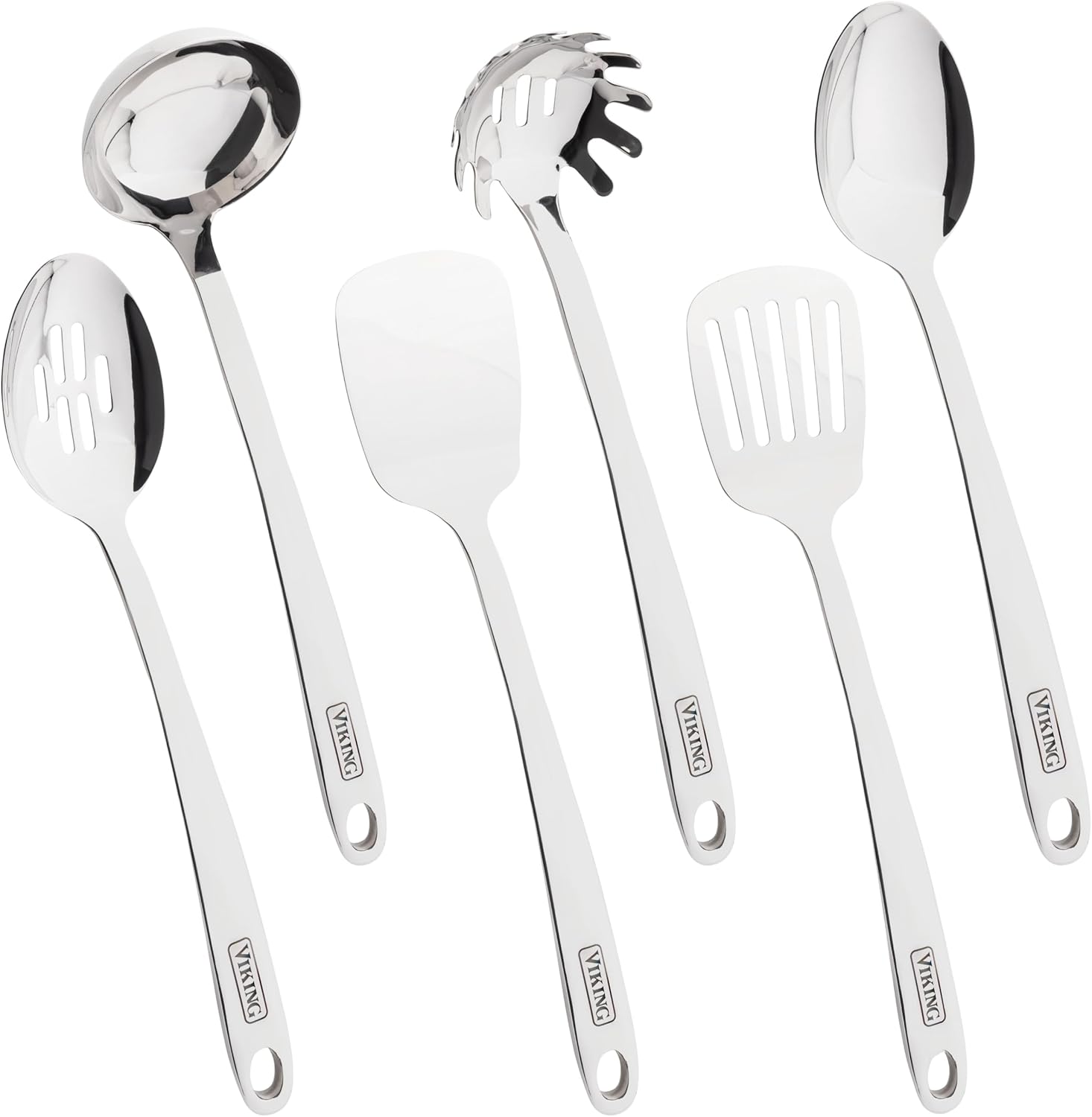 8-piece stainless steel kitchen utensil set including spatulas, spoons, ladle, and forks — view 4