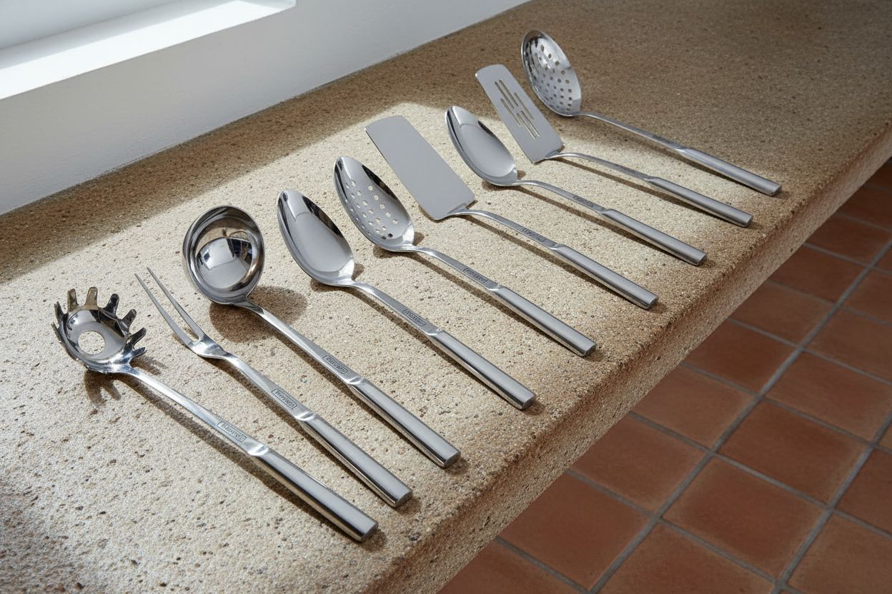 8-piece stainless steel kitchen utensil set including spatulas, spoons, ladle, and forks — view 6