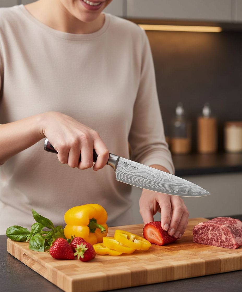 14-piece stainless steel kitchen knife set with pakkawood handles and wooden storage block — view 4