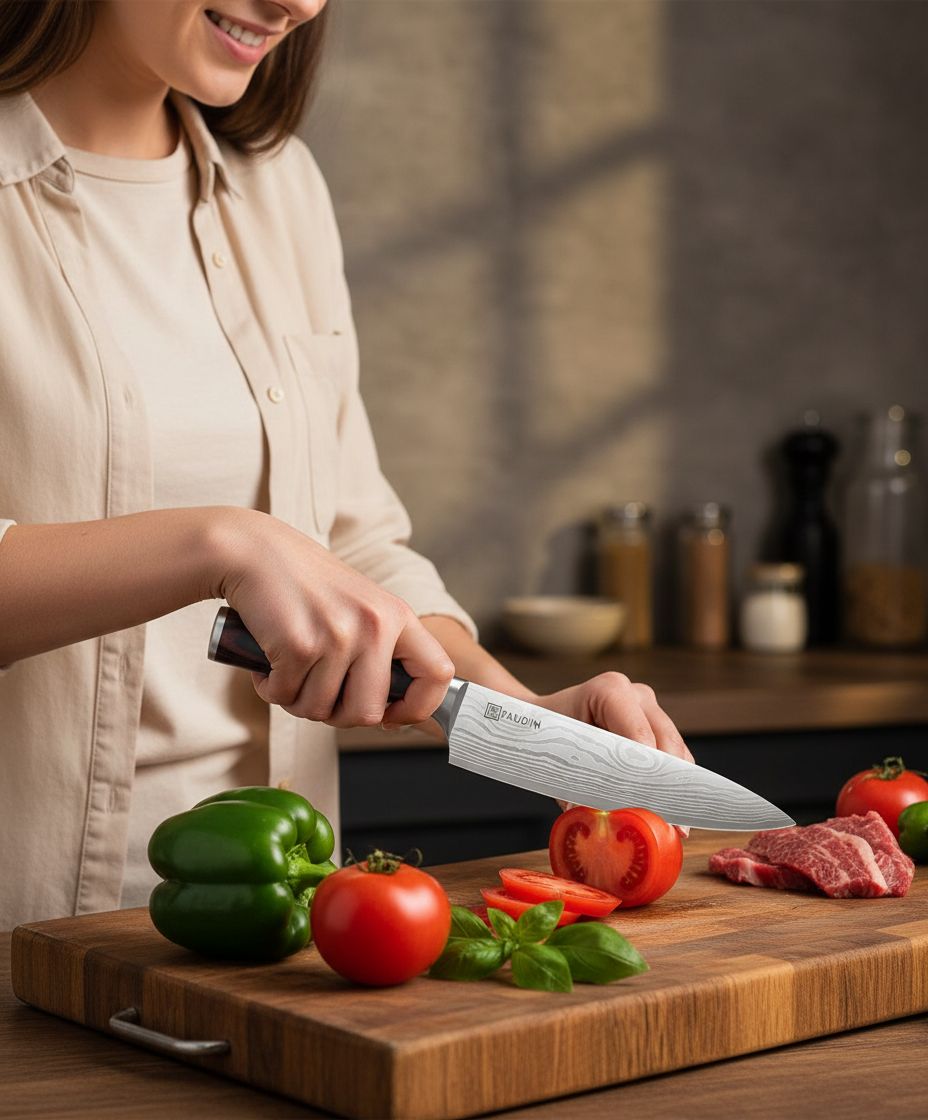 14-piece stainless steel kitchen knife set with pakkawood handles and wooden storage block — view 6