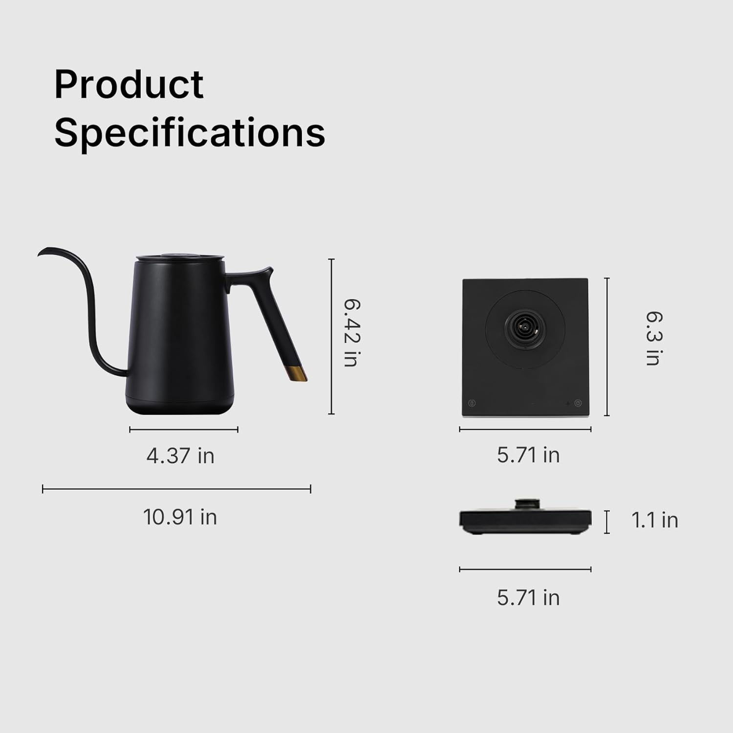 Black stainless steel gooseneck electric kettle with variable temperature control display — view 5