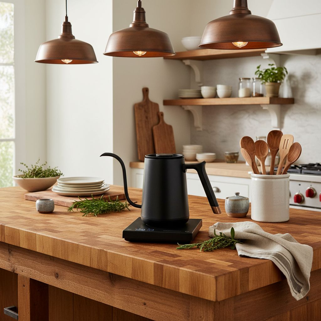 Black stainless steel gooseneck electric kettle with variable temperature control display — view 5a