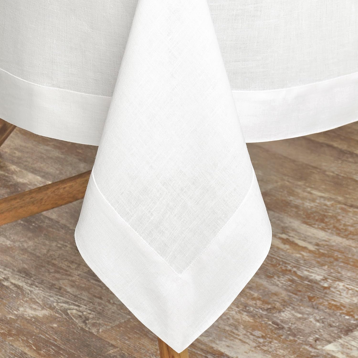 White pure linen tablecloth, 60x144 inches, draped on rectangular dining table — view 2