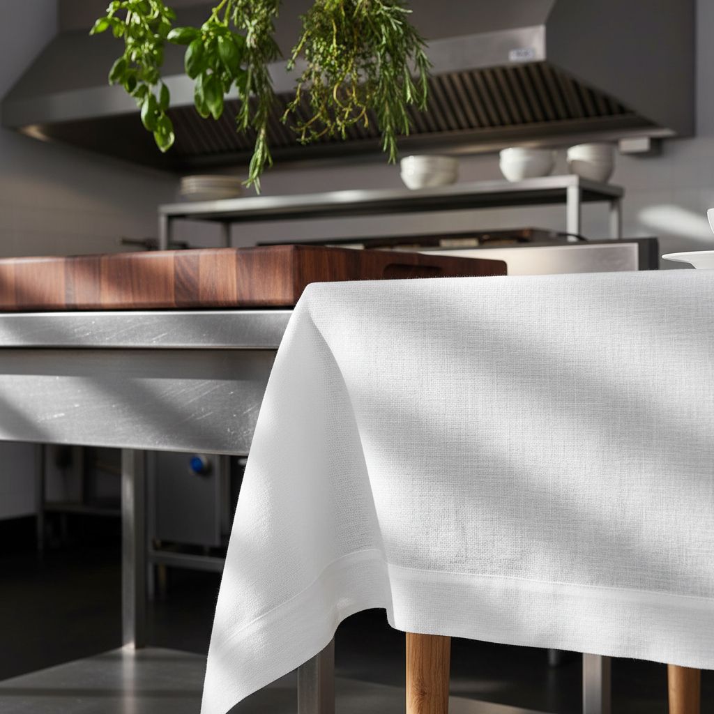 White pure linen tablecloth, 60x144 inches, draped on rectangular dining table — view 5b