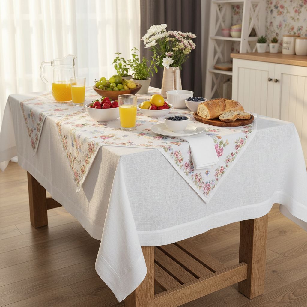 White pure linen tablecloth, 60x144 inches, draped on rectangular dining table — view 7b