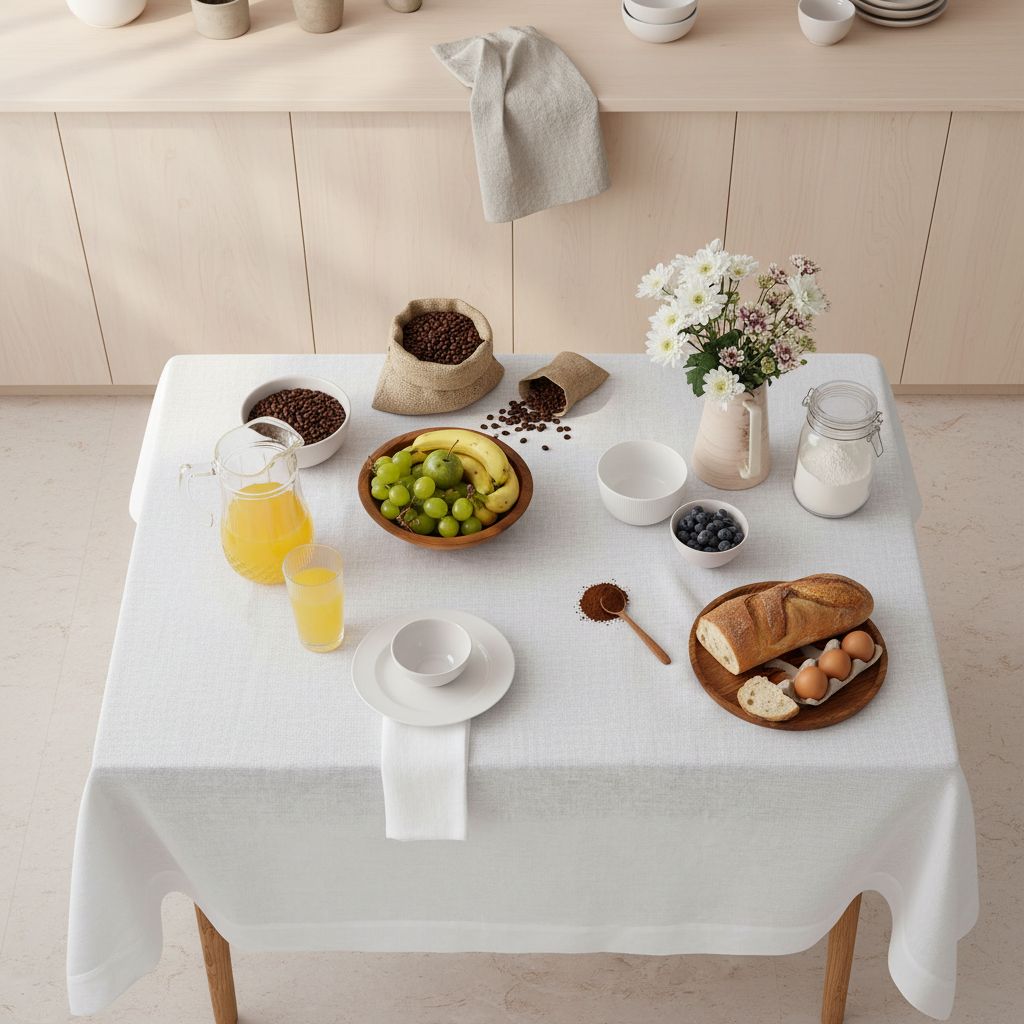 White pure linen tablecloth, 60x144 inches, draped on rectangular dining table — view 2