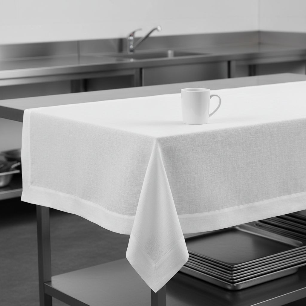 White pure linen tablecloth, 60x144 inches, draped on rectangular dining table — view 4