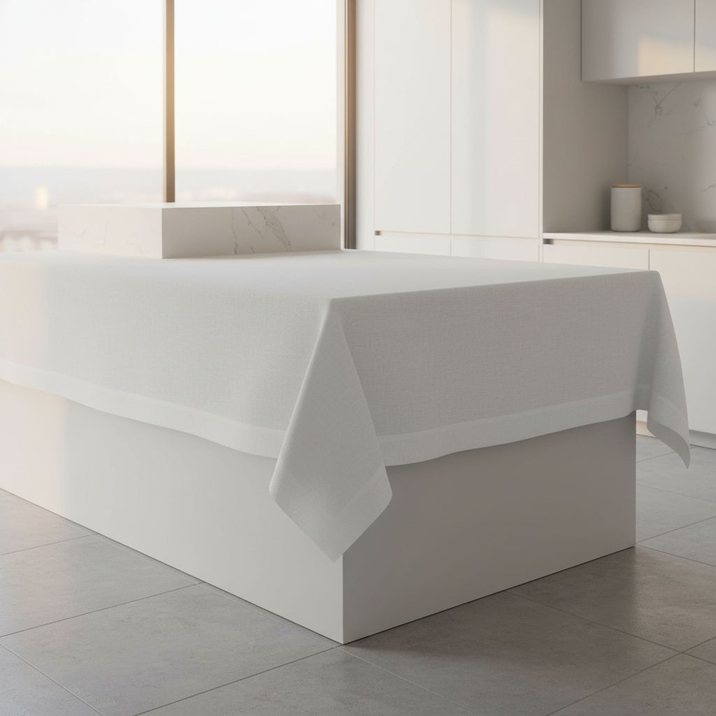 White pure linen tablecloth, 60x144 inches, draped on rectangular dining table — view 6