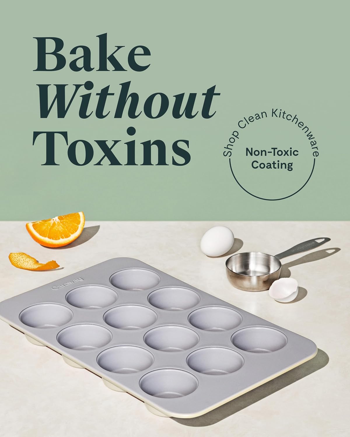 Cream ceramic 12-cup muffin pan with nonstick coating — view 2