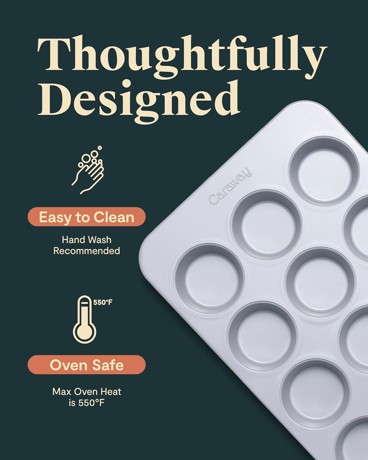 Cream ceramic 12-cup muffin pan with nonstick coating — view 3