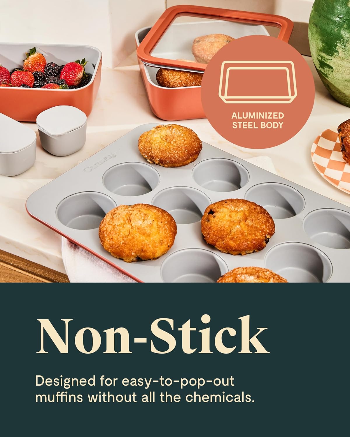 Cream ceramic 12-cup muffin pan with nonstick coating — view 4