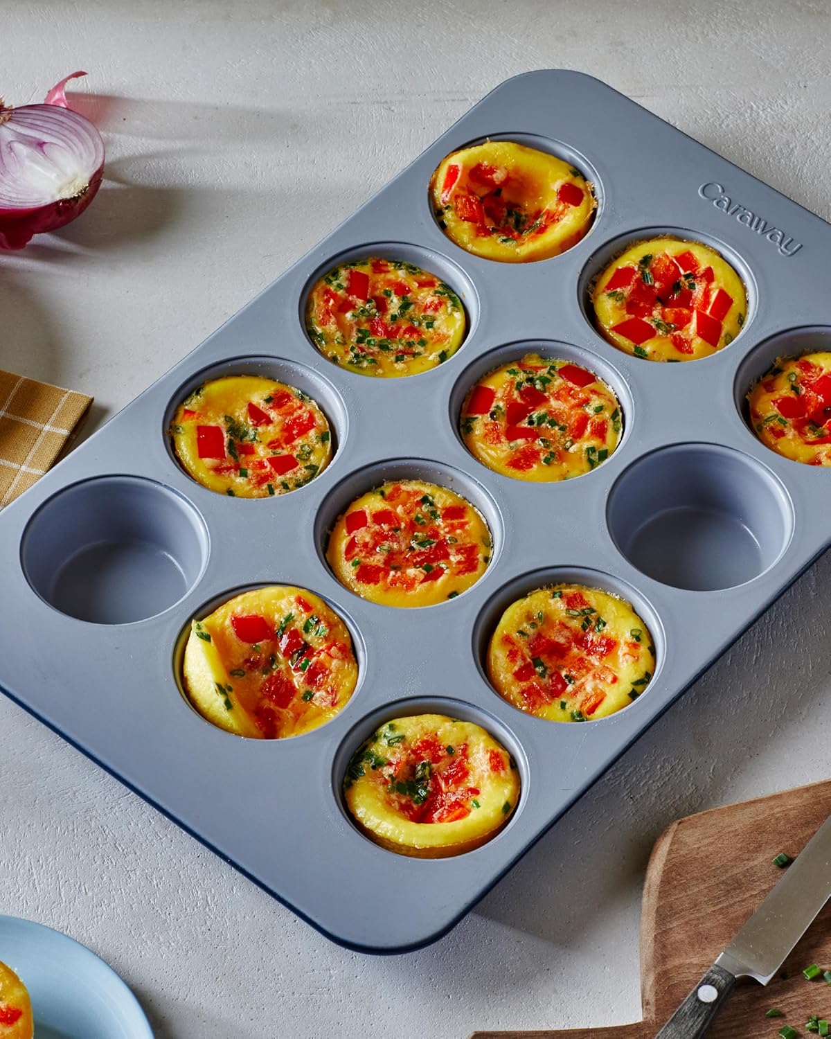 Cream ceramic 12-cup muffin pan with nonstick coating — view 4