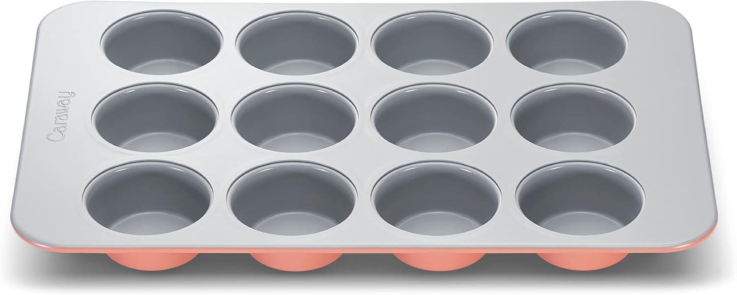Cream ceramic 12-cup muffin pan with nonstick coating — view 5