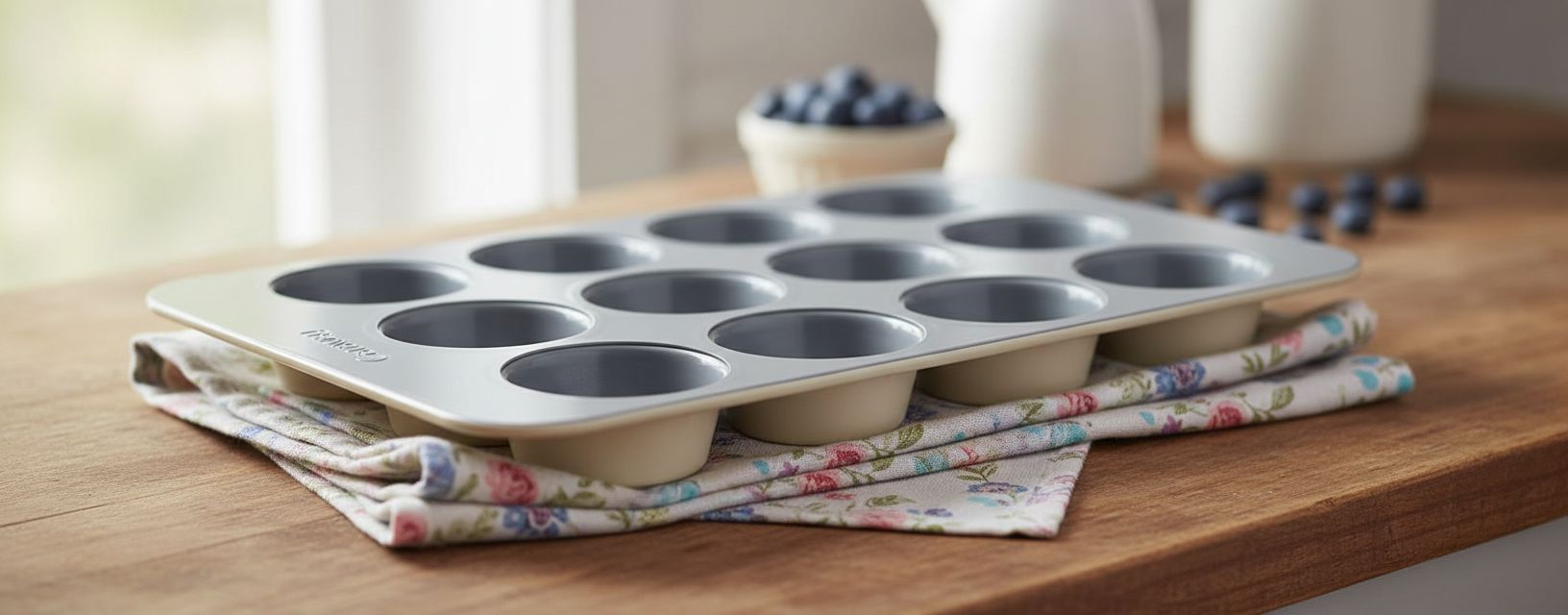 Cream ceramic 12-cup muffin pan with nonstick coating — view 5b