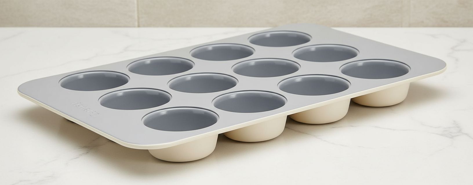 Cream ceramic 12-cup muffin pan with nonstick coating — view 6