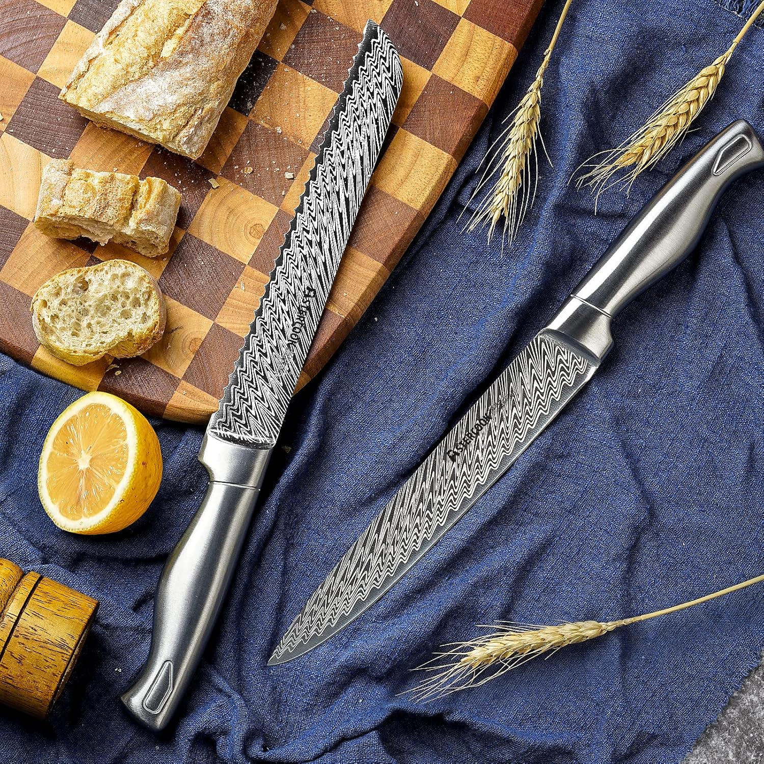 15-piece German stainless steel kitchen knife set with integrated wooden block and built-in sharpener — view 2
