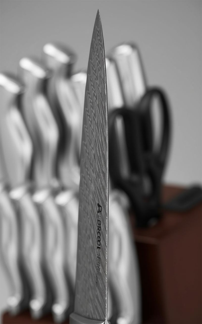 15-piece German stainless steel kitchen knife set with integrated wooden block and built-in sharpener — view 5b