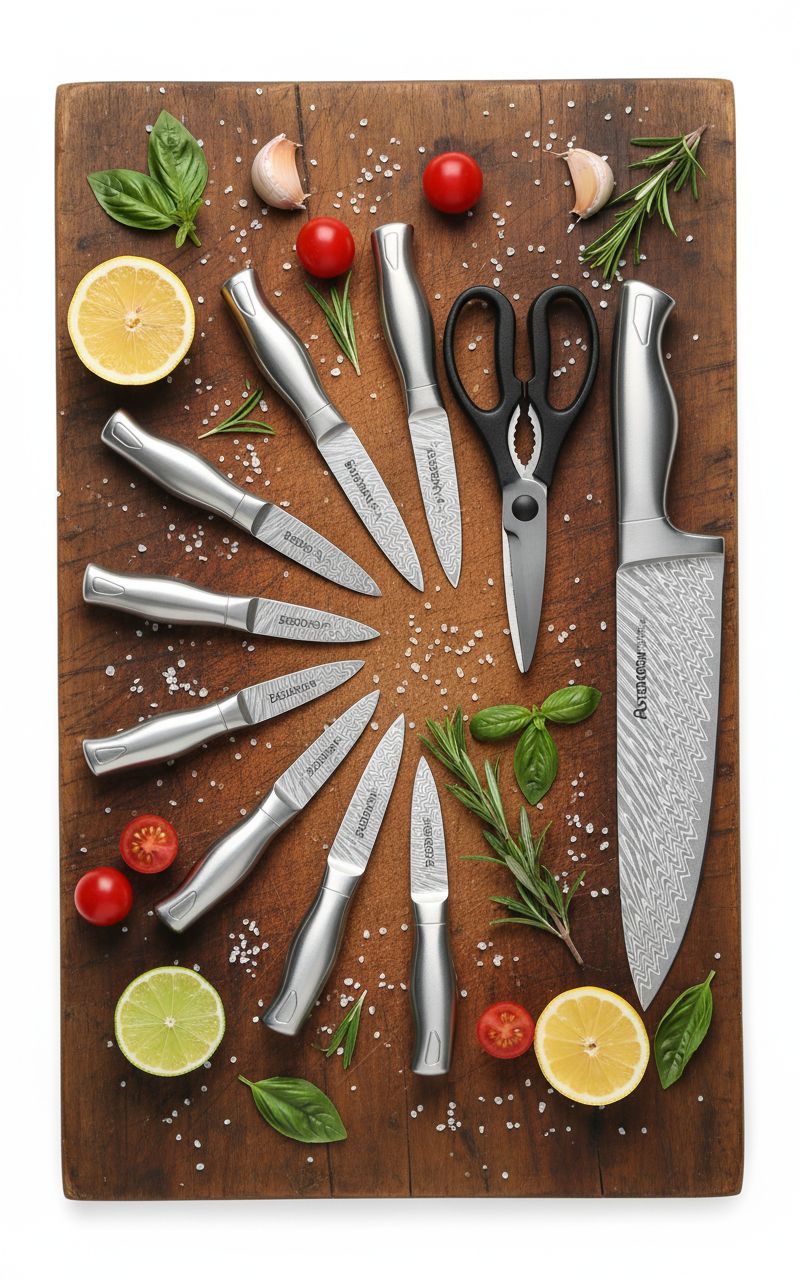 15-piece German stainless steel kitchen knife set with integrated wooden block and built-in sharpener — view 2