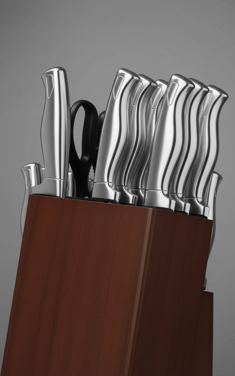 15-piece German stainless steel kitchen knife set with integrated wooden block and built-in sharpener — view 6
