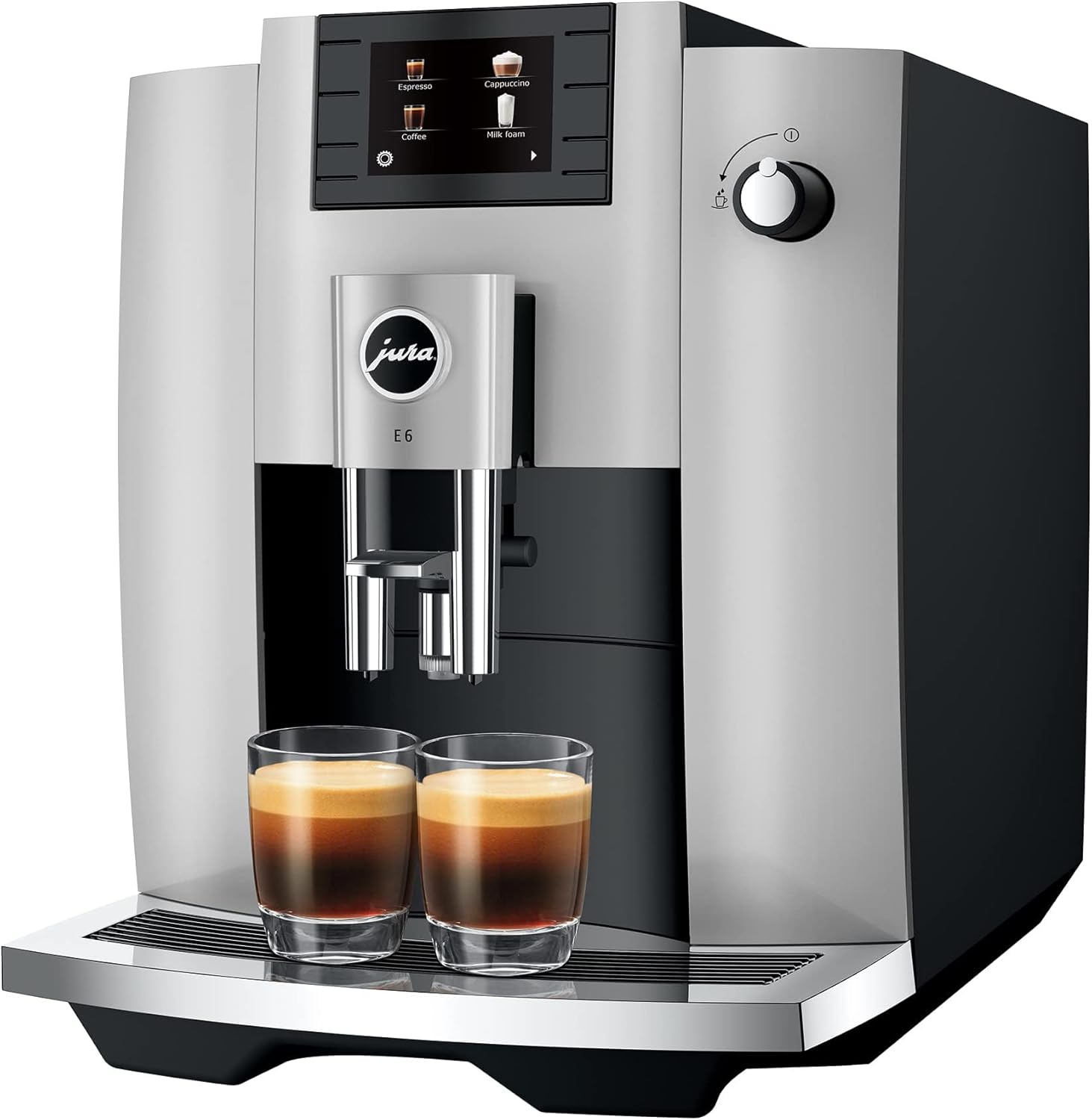 Stainless steel countertop espresso machine with integrated grinder and steam wand — view 3