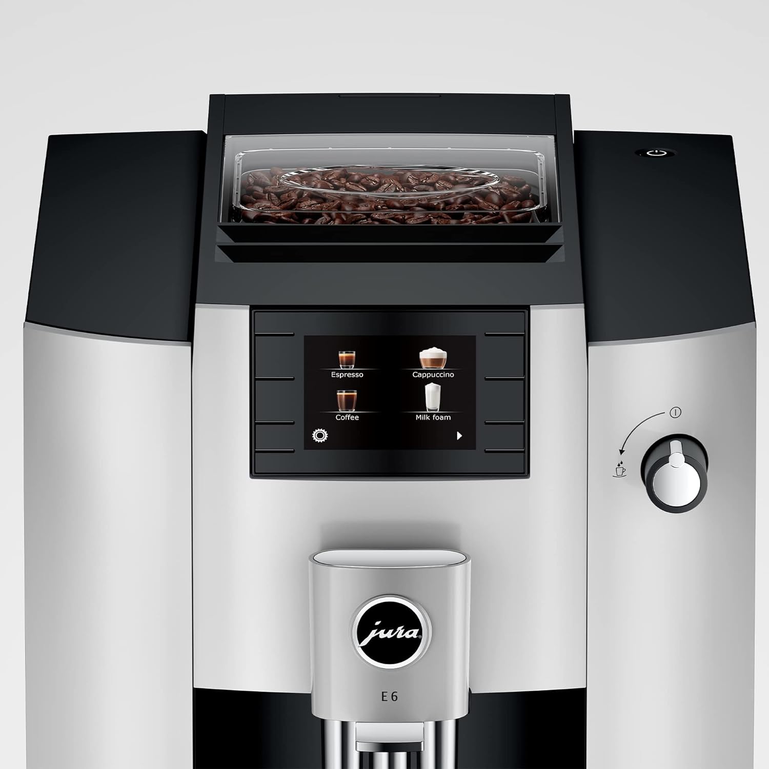 Stainless steel countertop espresso machine with integrated grinder and steam wand — view 4