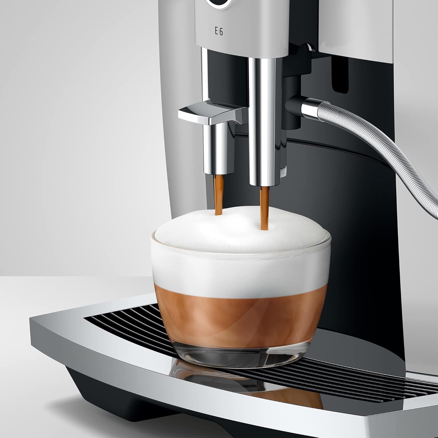 Stainless steel countertop espresso machine with integrated grinder and steam wand — view 3