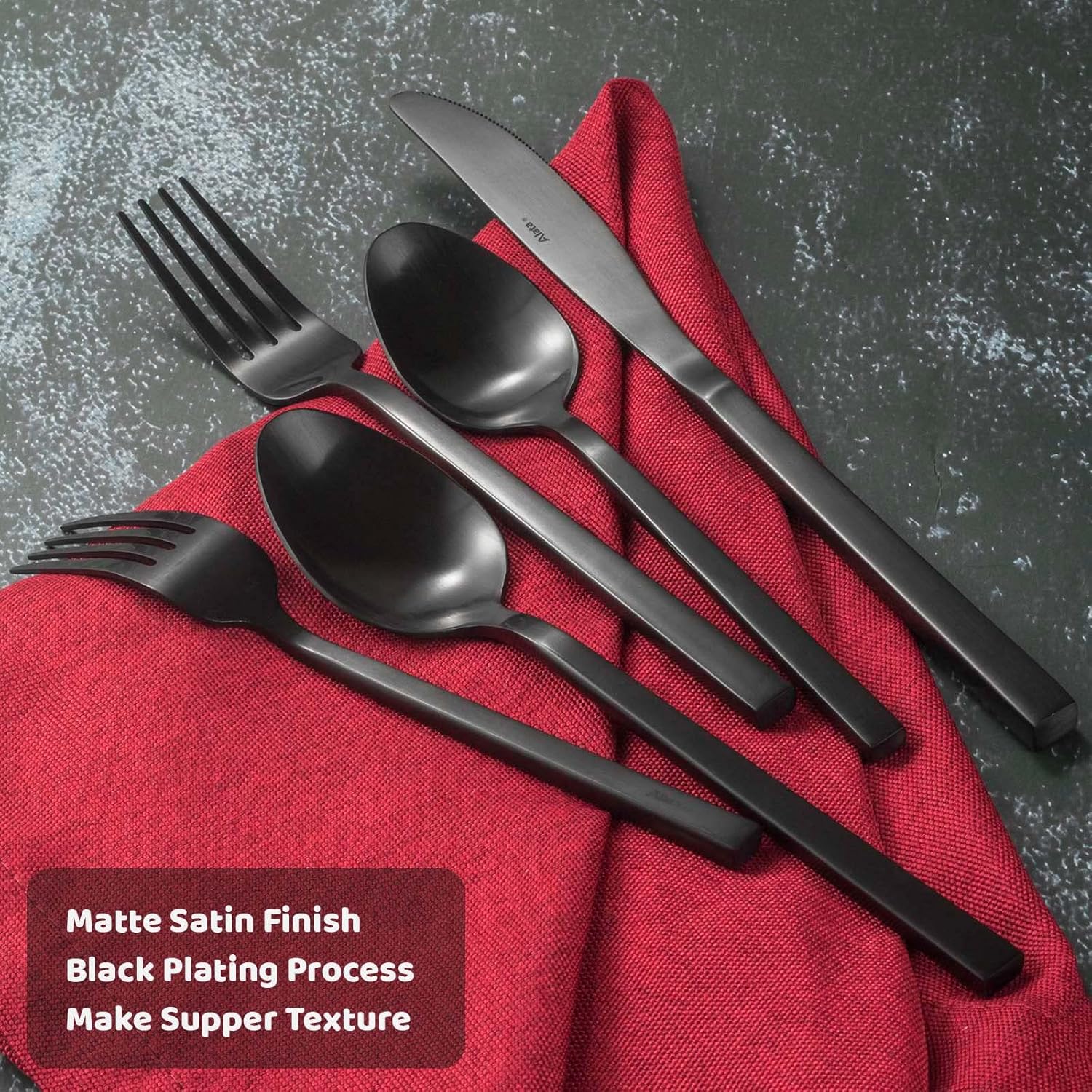 20-piece stainless steel flatware set with matte satin finish, including forks, knives, and spoons for service for four โ view 4