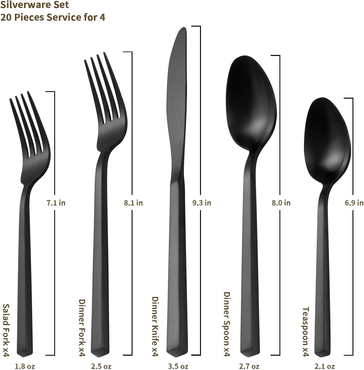 20-piece stainless steel flatware set with matte satin finish, including forks, knives, and spoons for service for four โ view 2